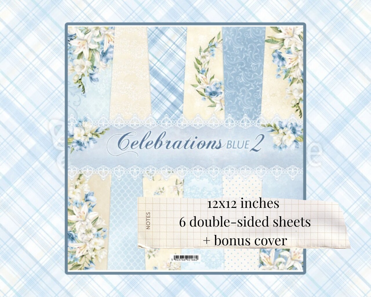 ScrapAndMe “Celebrations Blue 2” 12x12 Scrapbook Paper Pack | 6 Double-Sided Sheets | Elegant Blue Floral Designs